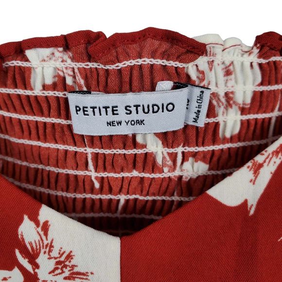 Petite Studio Tropical Red Floral Sweetheart Neckline Top Puff Sleeves Size XS - Picture 6 of 7